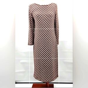 Sharagano‎ Stretch Knit Brown & White Midi Dress Size 14